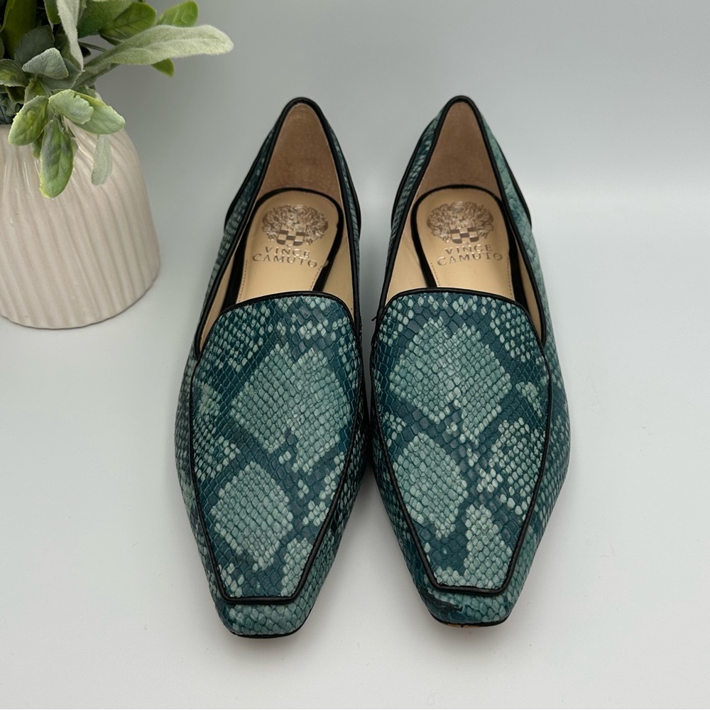 Vince Camuto Women’s Kallassa Bluestone Green Leather Shoes Loafers Size 7.5